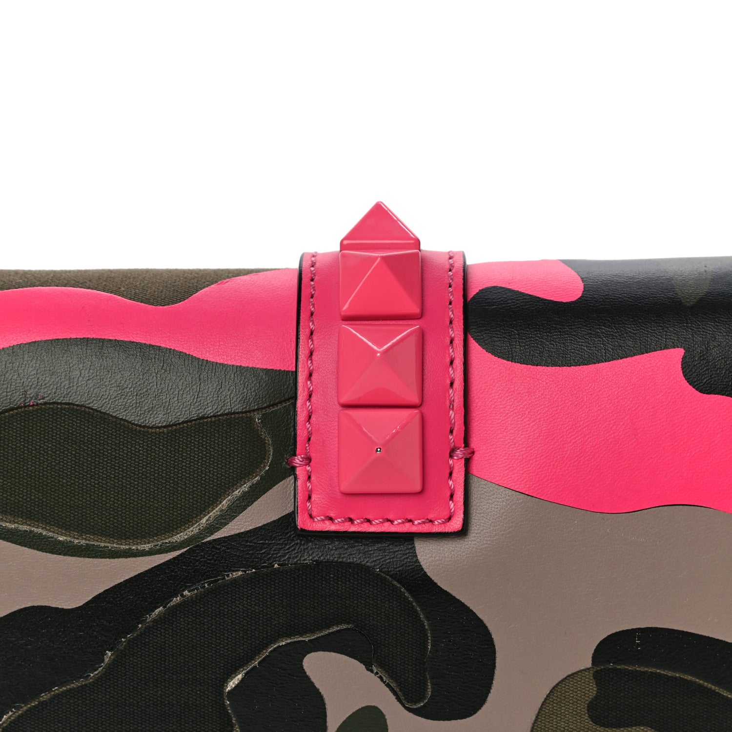 Valentino Garavani Nappa Canvas Camouflage Medium Glam Lock Rockstud Flap Fuxia Fluo 12 of 14