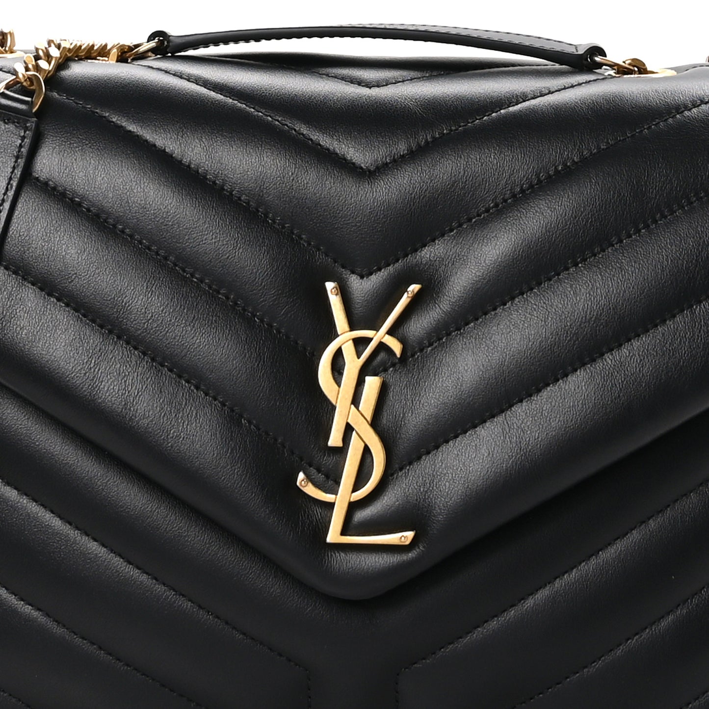 SAINT LAURENT Calfskin Y Quilted Monogram Medium Loulou Chain Satchel Black