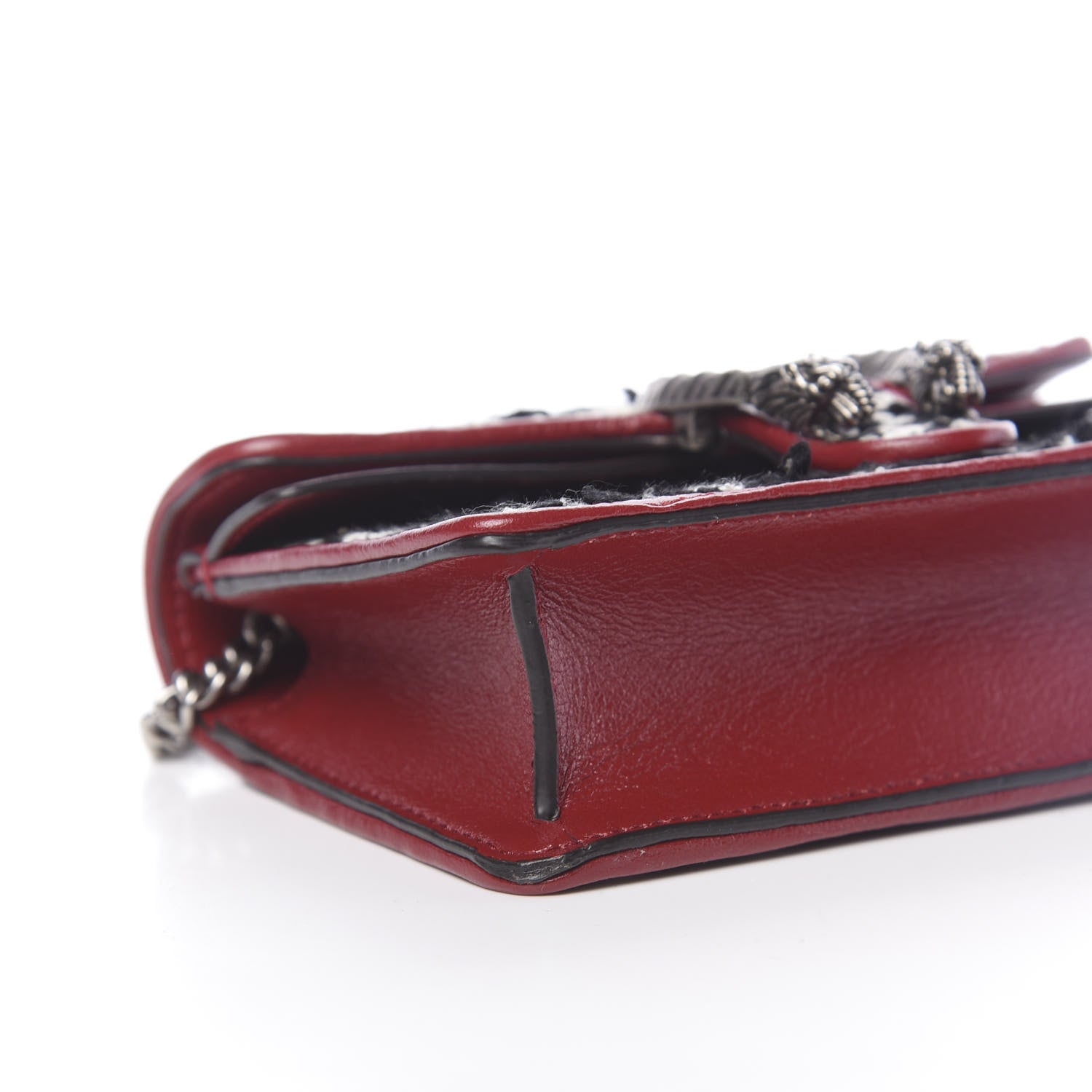 Gucci Tweed GG Monogram Super Mini Dionysus Shoulder Bag Black White Romantic Cherry 8 of 10