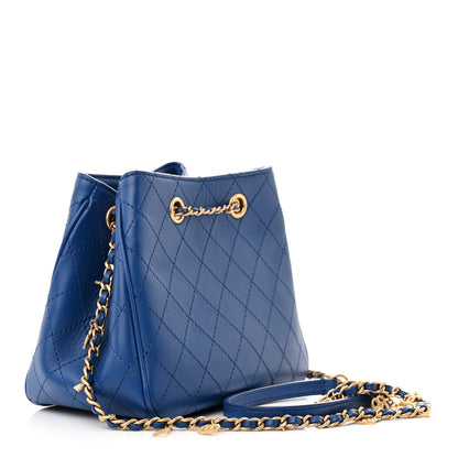 Chanel Calfskin Stitched Small Egyptian Amulet Drawstring Bag Blue 3 of 10