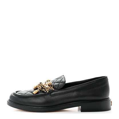 Chanel Lambskin Pearl Crystal Quilted CC Logo Jewelry Loafers 39 Black 1 of 9