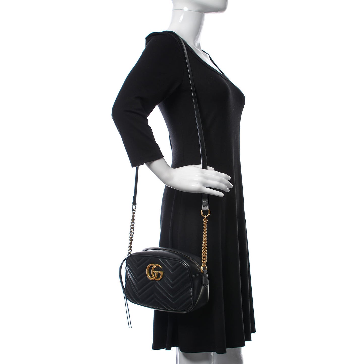 Calfskin Matelasse Small GG Marmont Chain Shoulder Bag Black