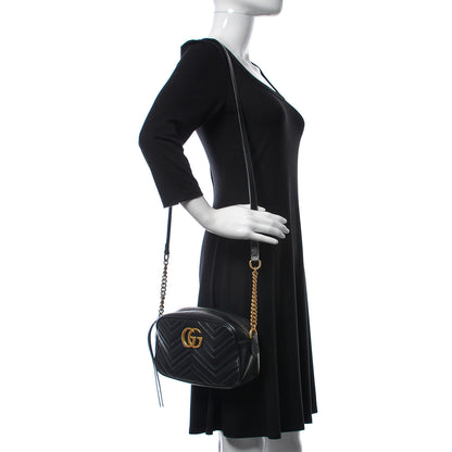 Gucci Calfskin Matelasse Small GG Marmont Chain Shoulder Bag Black 2 of 9