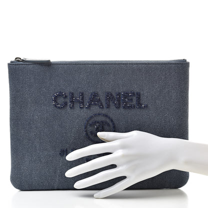 Chanel Canvas Sequins Medium Deauville Cosmetic Pouch Navy 2 of 8