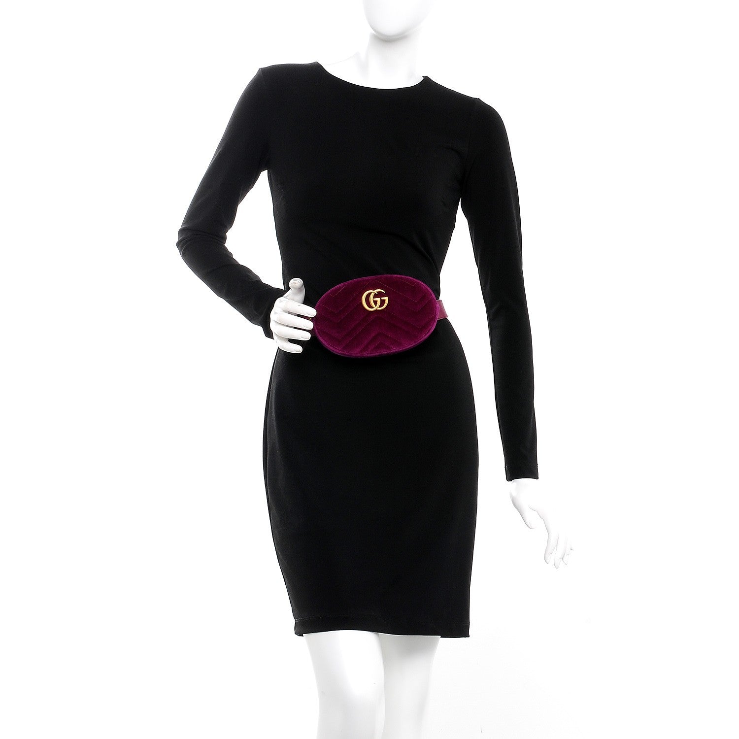 Gucci Velvet Matelasse GG Marmont Belt Bag 85 34 Fuchsia Violet Cyclamen 2 of 9