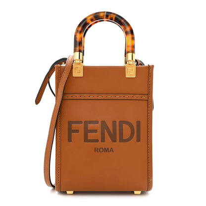 Fendi Vitello King Plexiglass Logo Embossed Mini Fendi Sunshine Shopper Tote Cuoio 1 of 10