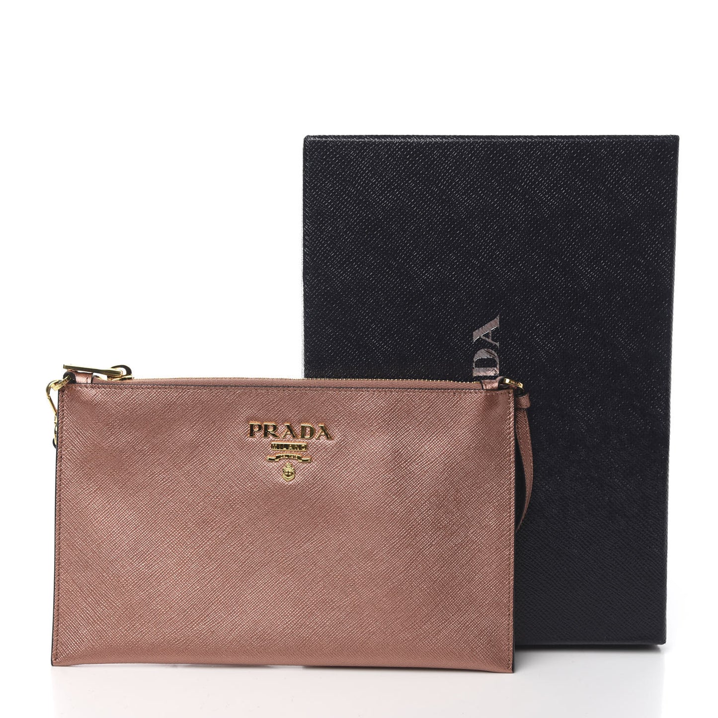 Metallic Saffiano Small Flat Pouch Antico Mordore