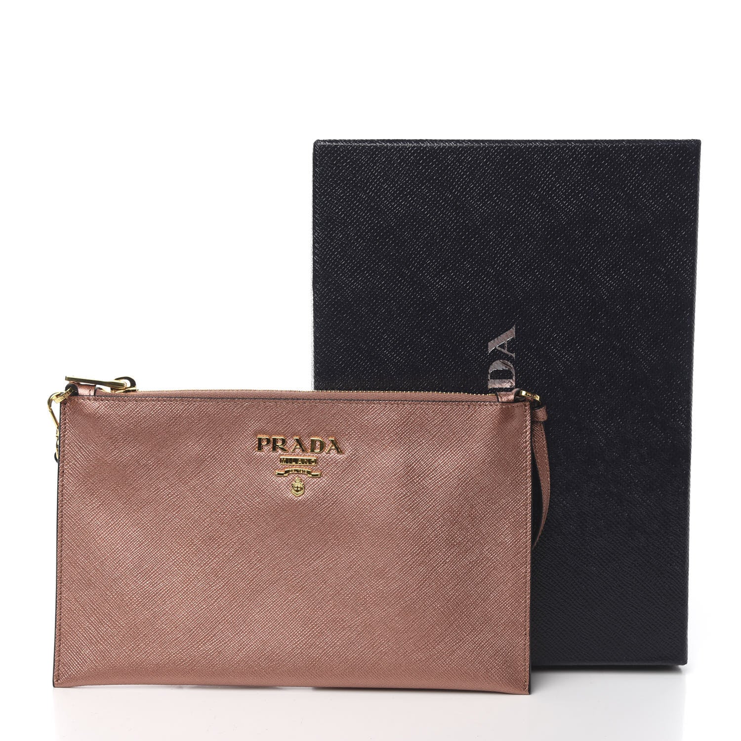 Prada Metallic Saffiano Small Flat Pouch Antico Mordore 9 of 9