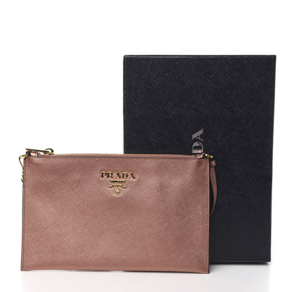 Prada Metallic Saffiano Small Flat Pouch Antico Mordore 9 of 9