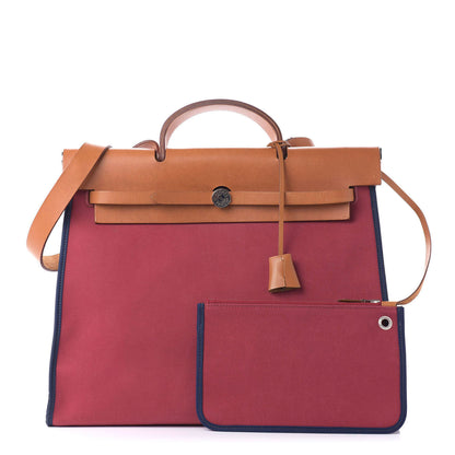 Hermes Vache Hunter Toile Herbag Zip 39 MM Rubis Bleu De Malte 1 of 8