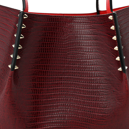 Christian Louboutin Lizard Embossed Calfskin Spiked Small Cabarock Shopper Tote Bourbon 6 of 8