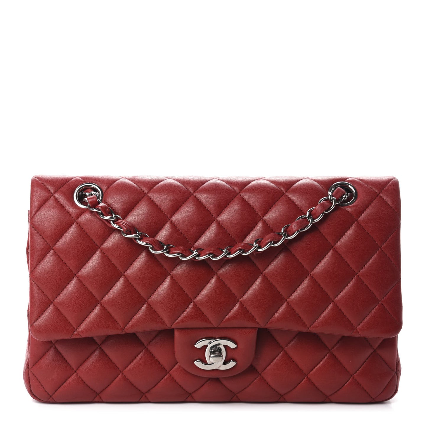 Lambskin Quilted Medium Double Flap Red