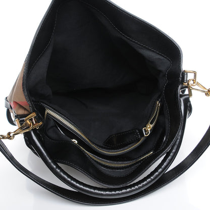 Burberry House Check Bridle Calfskin Medium Gosford Hobo Black 6 of 9