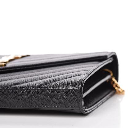 Saint Laurent Grain De Poudre Matelasse Chevron Monogram Chain Wallet Black 9 of 9