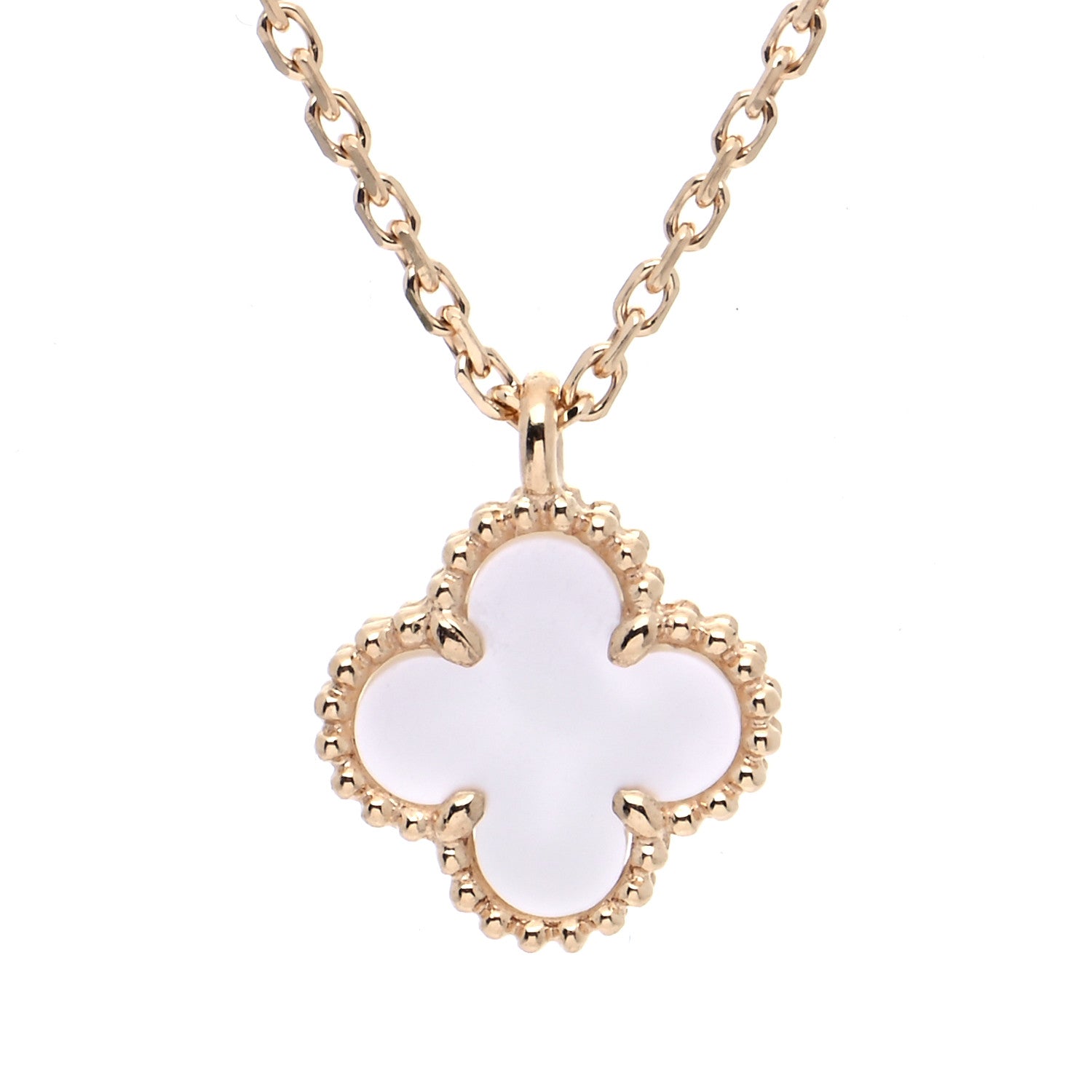 Van Cleef & Arpels 18K Yellow Gold Mother of Pearl Sweet Alhambra Pendant Necklace 4 of 7