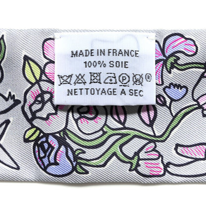 Hermes Silk Mille Et Un Lapins Twilly Gris Perle Rose Jaune 3 of 4