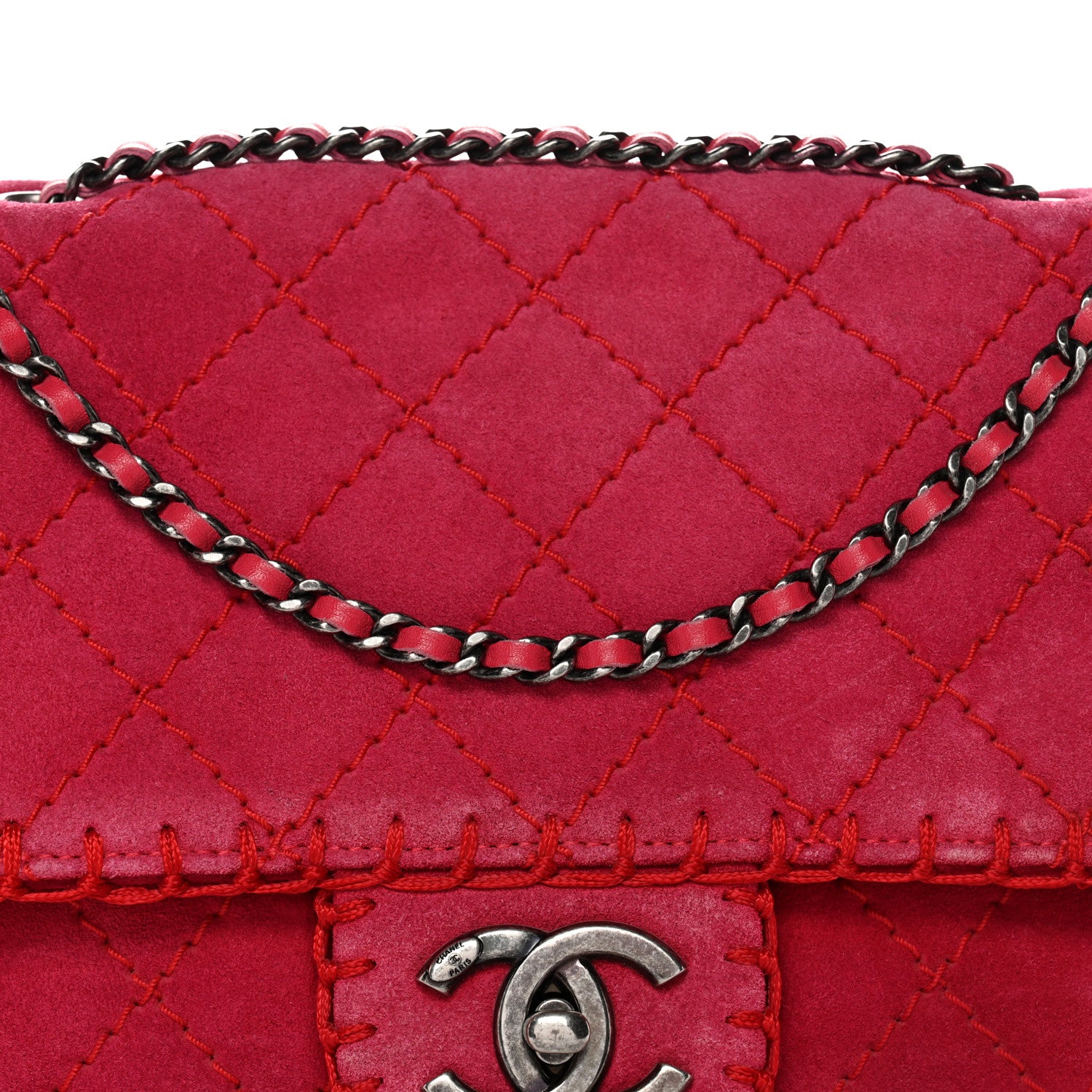 Chanel Suede Quilted Whipstitch Flap Red 8 of 10