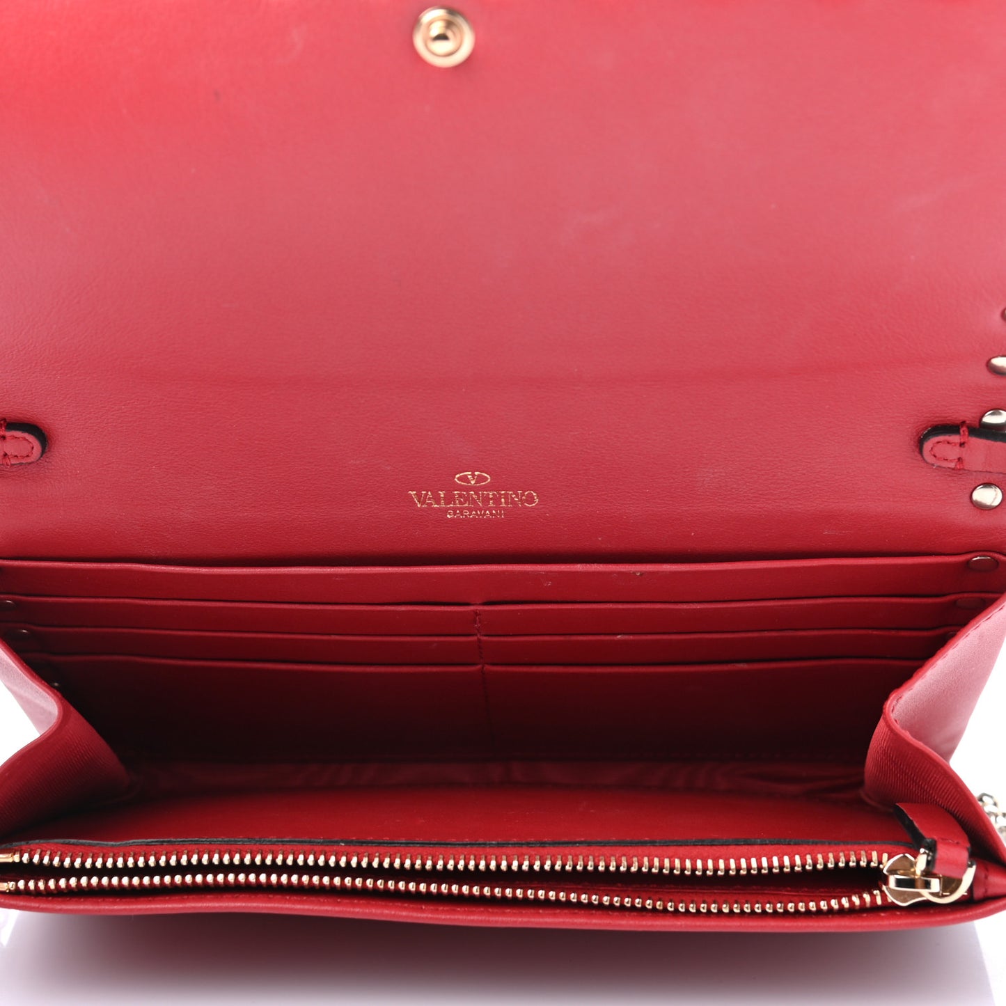 Vitello Small Rockstud Flap Wallet on Chain Red