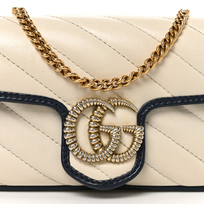 Gucci Vintage Effect Calfskin Matelasse Diagonal Super Mini Torchon GG Marmont Shoulder Bag Mystic White Blue Agata 8 of 10