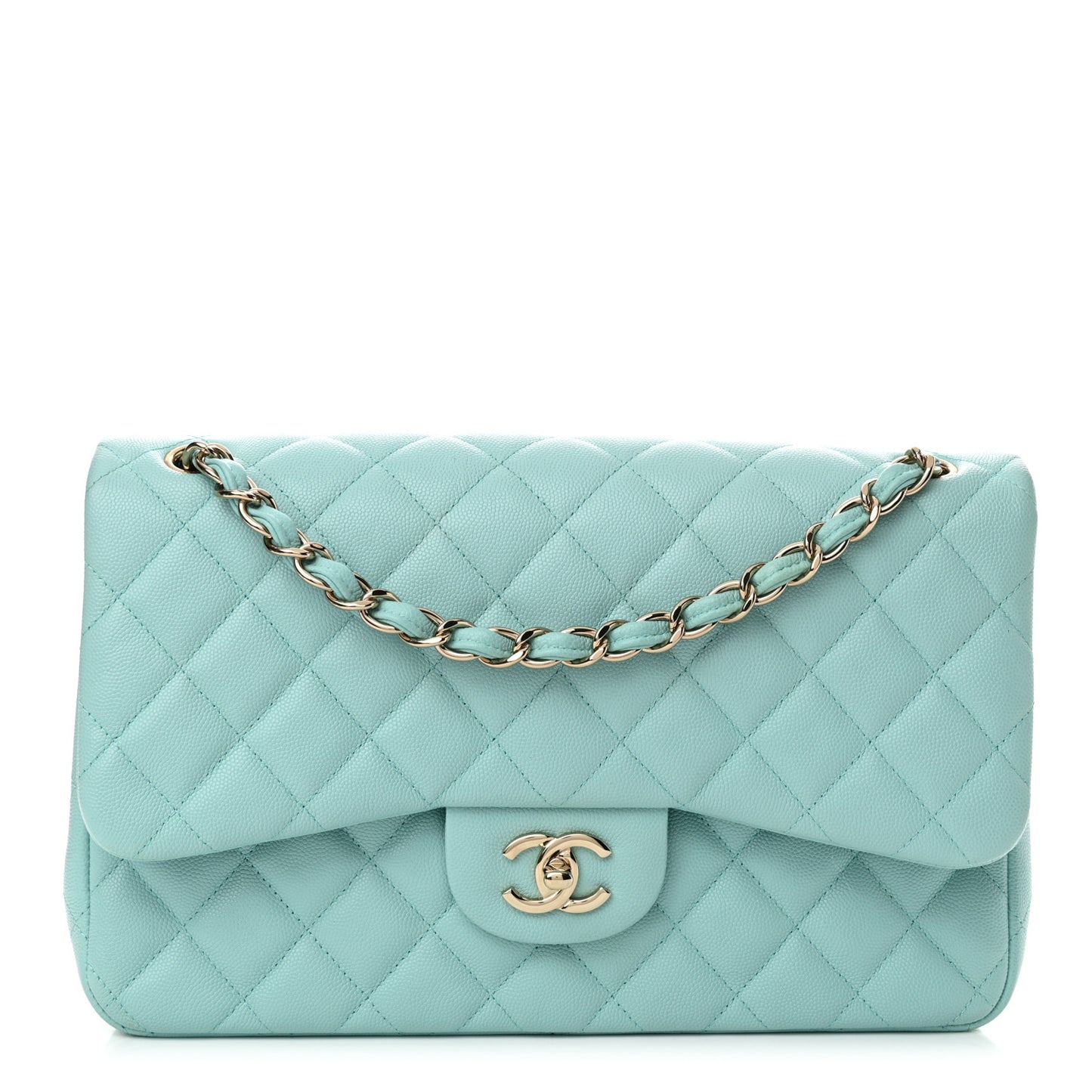 Caviar Quilted Jumbo Double Flap Light Blue