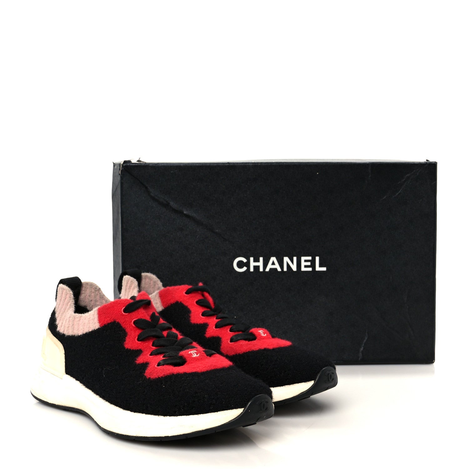 Chanel Mixed Fabrics Knit Sneakers 38 Black Red Pink 9 of 9