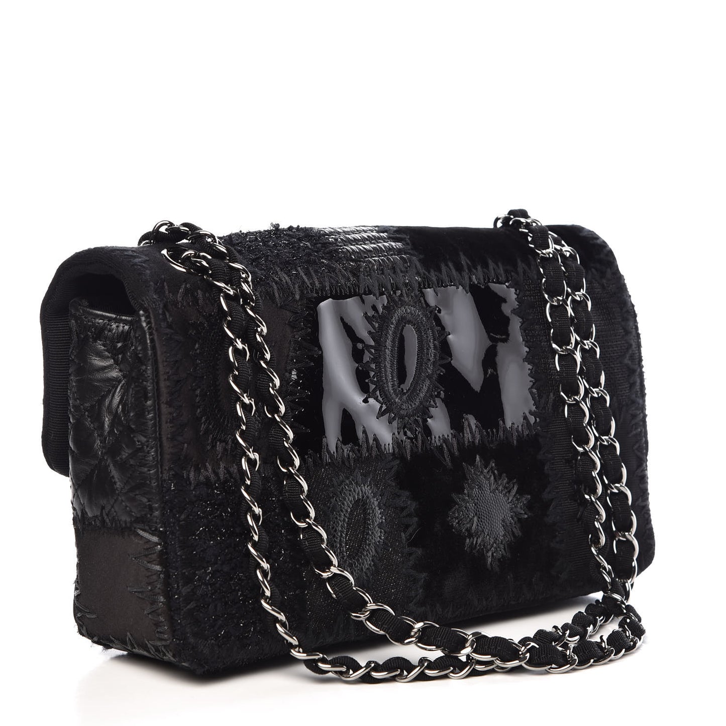 Tweed Patchwork Medium Single Flap Black