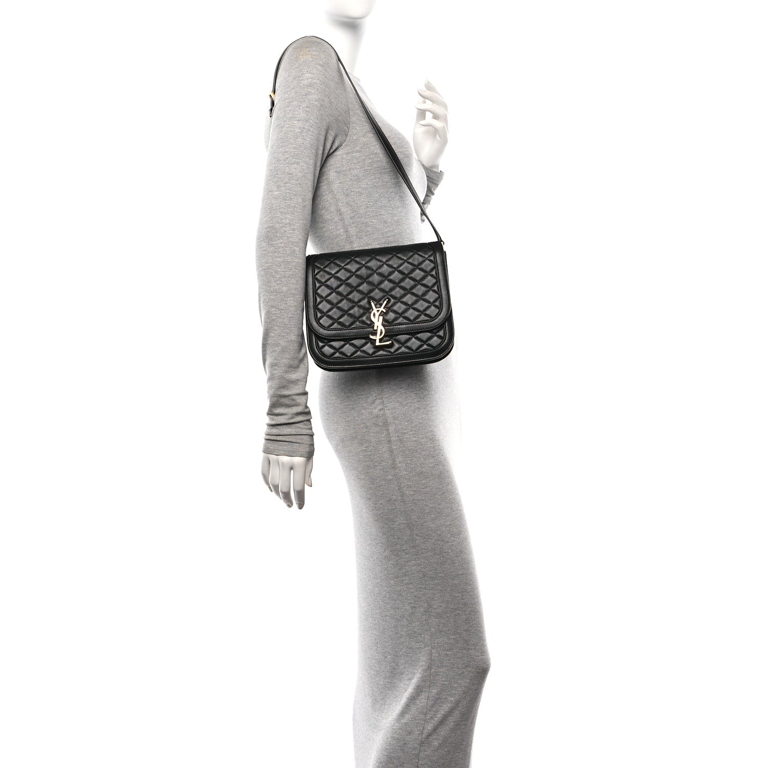 Saint Laurent Lambskin Quilted Monogram Medium Solferino Satchel Black 2 of 11