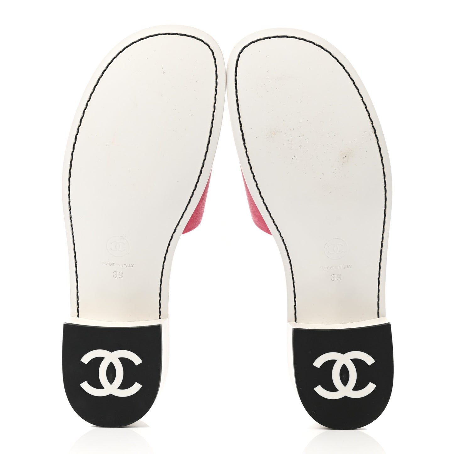 Calfskin CC Mules 39 Dark Pink White