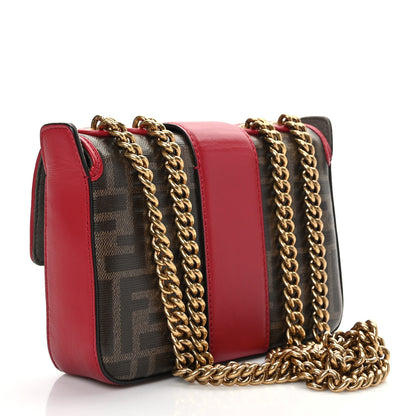 Fendi Glazed Fabric Vitello Century FF 1974 Stamp Patch Mini Double F Crossbody Bag Mogano Panna Fragola 2 of 9