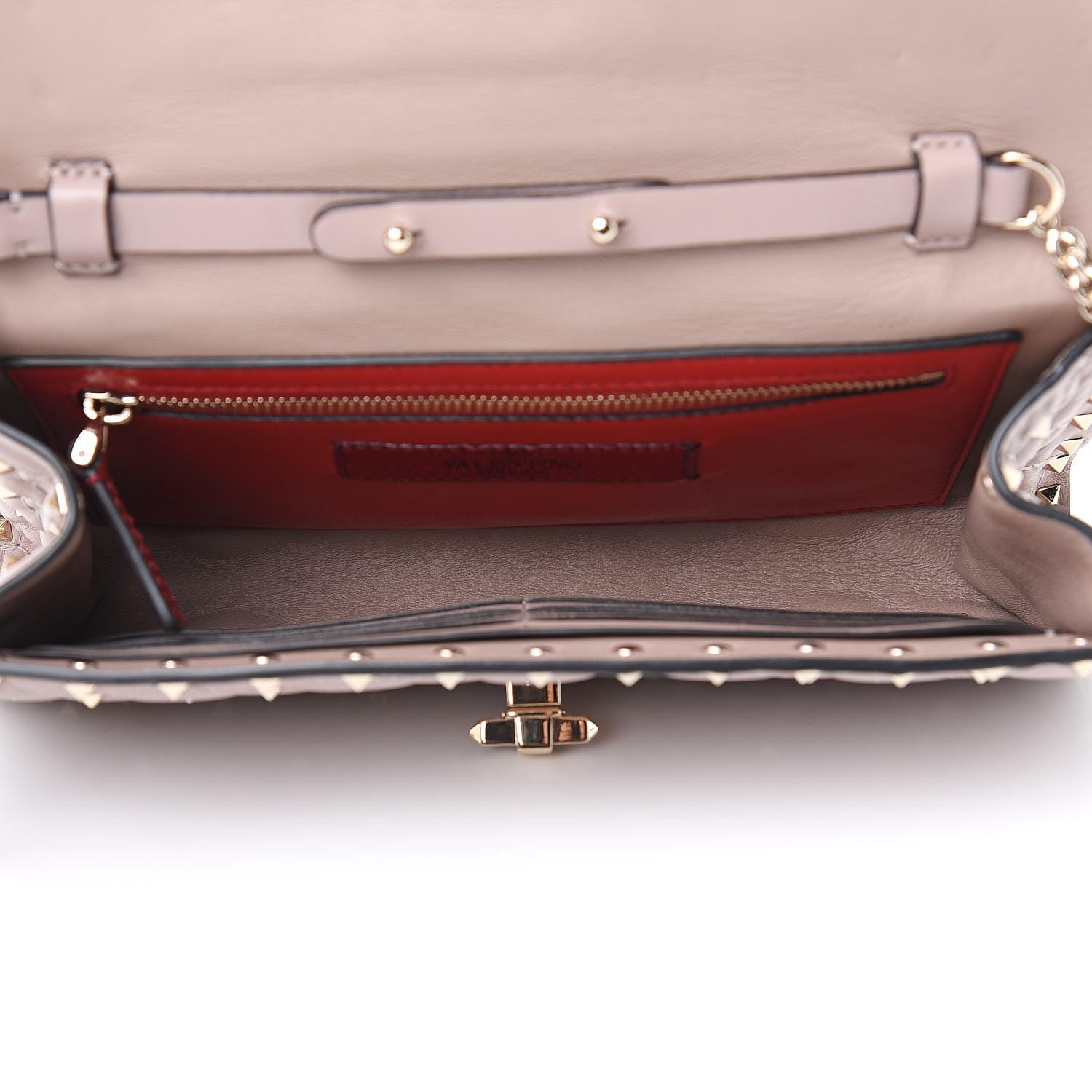 Valentino Garavani Lambskin Rockstud Spike Wallet on Chain Poudre 5 of 10