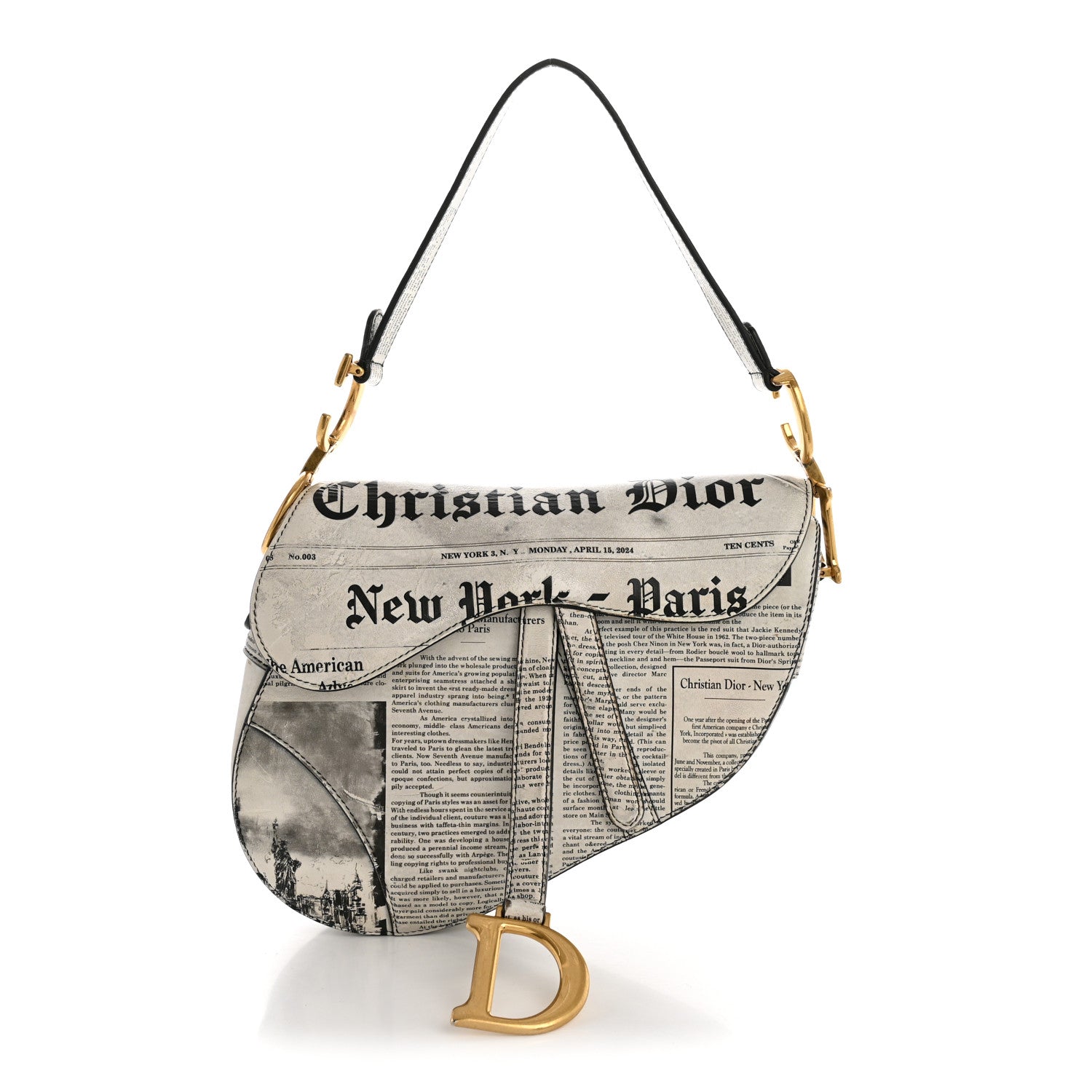 Christian Dior Calfskin Newspaper Printed Saddle Bag Black White 1 of 15