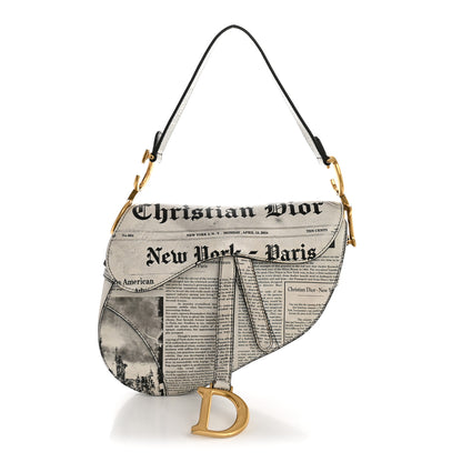 Christian Dior Calfskin Newspaper Printed Saddle Bag Black White 1 of 15
