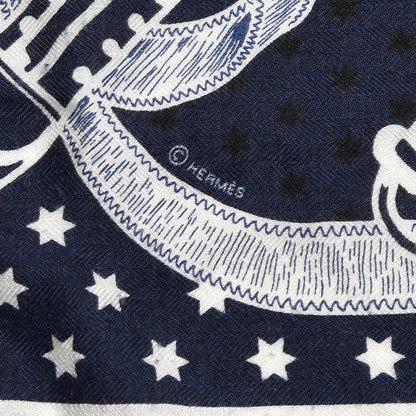Hermes Silk Cashmere Grand Manege Bandana Shawl 140 Marine Blanc 4 of 5