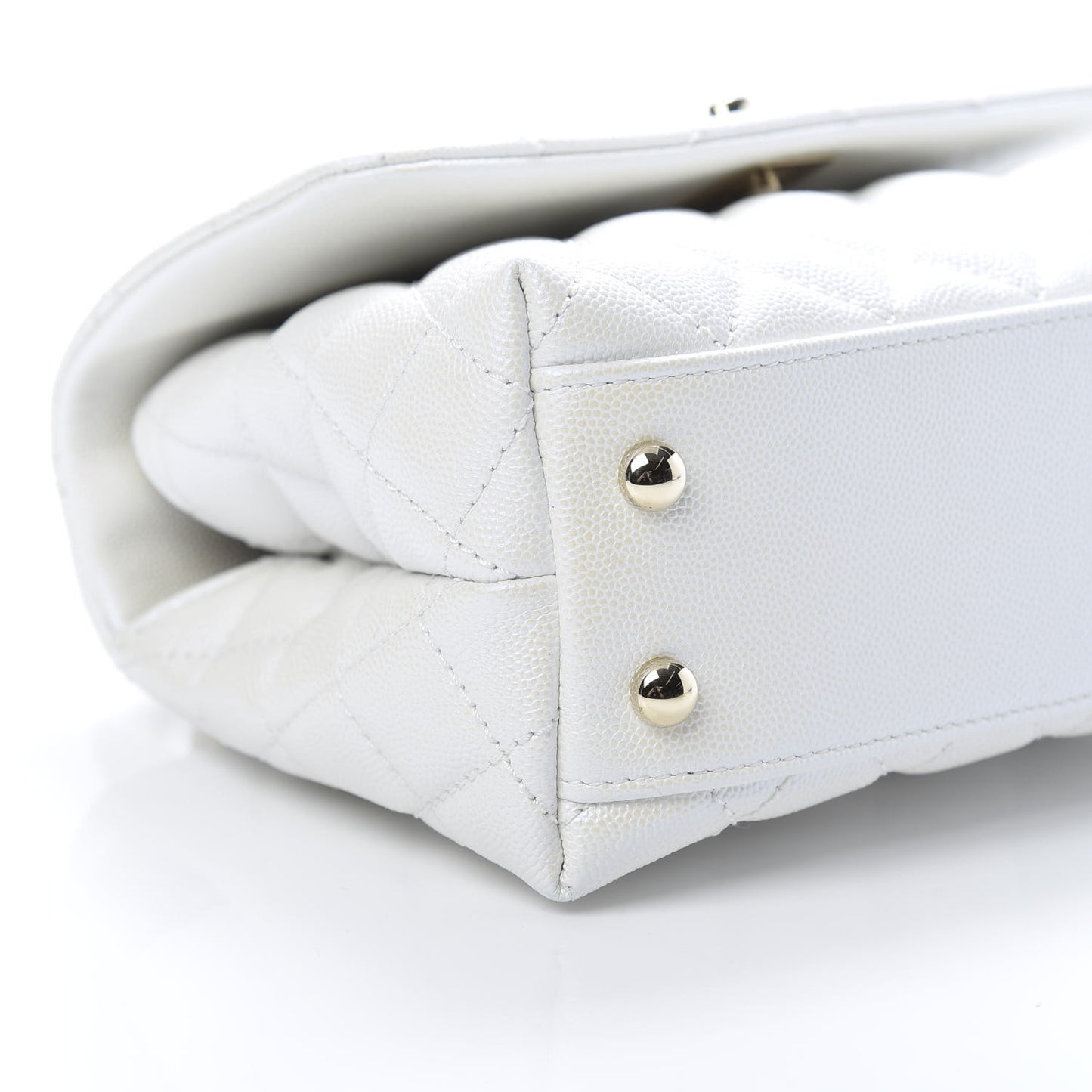 Iridescent Caviar Quilted Mini Coco Handle Flap White