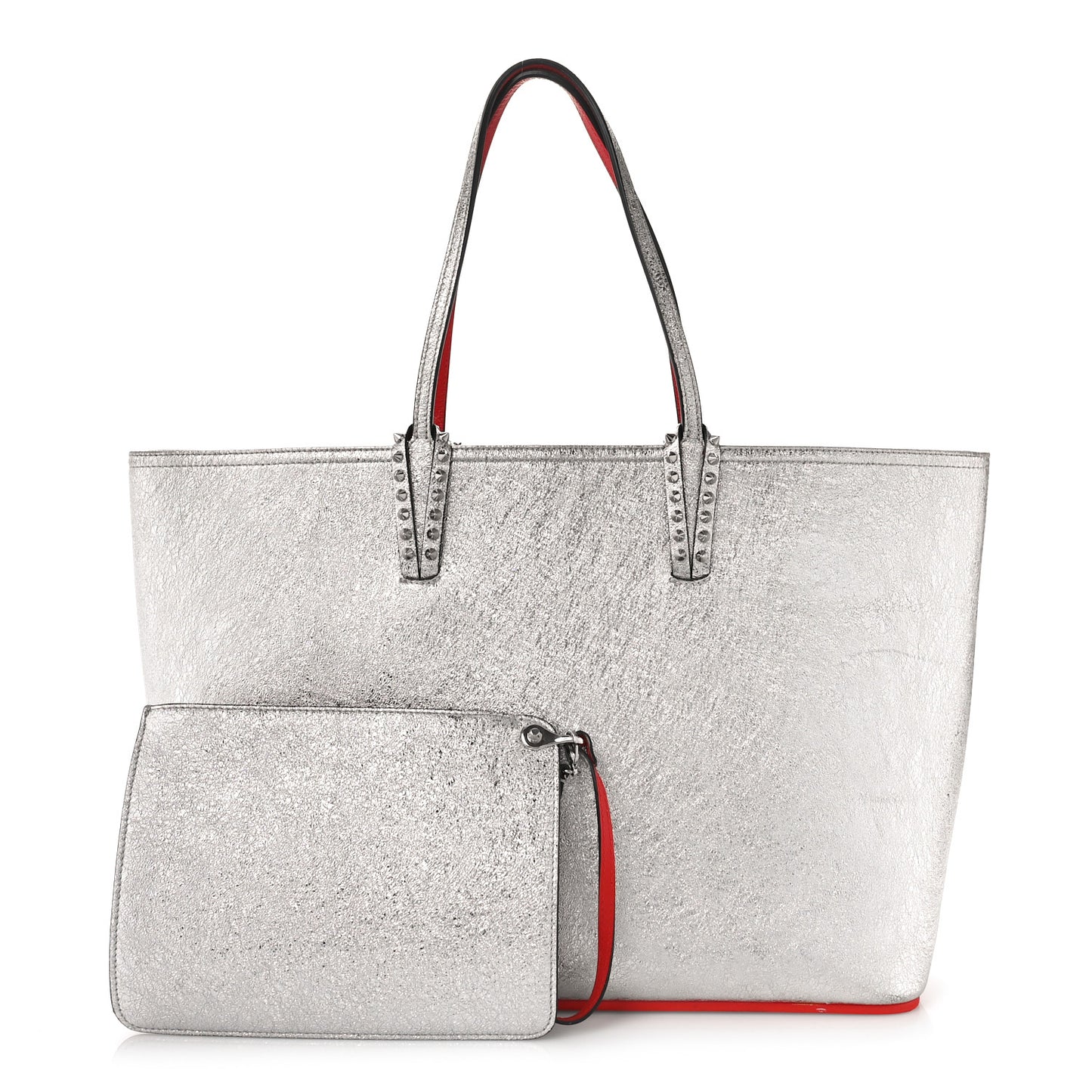 Calfskin Spikes East West Cabata Tote Silver