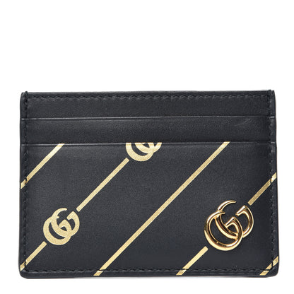 Gucci Calfskin Diagonal GG Card Holder Black Gold 1 of 6