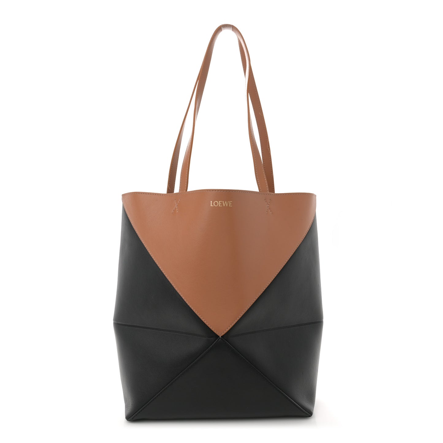Shiny Calfskin Medium Puzzle Fold Tote Warm Desert Black