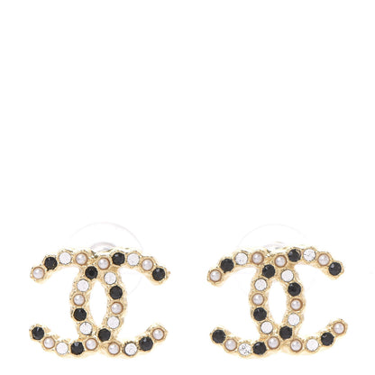 Chanel Resin Pearl Crystal CC Earrings Gold Black 1 of 5