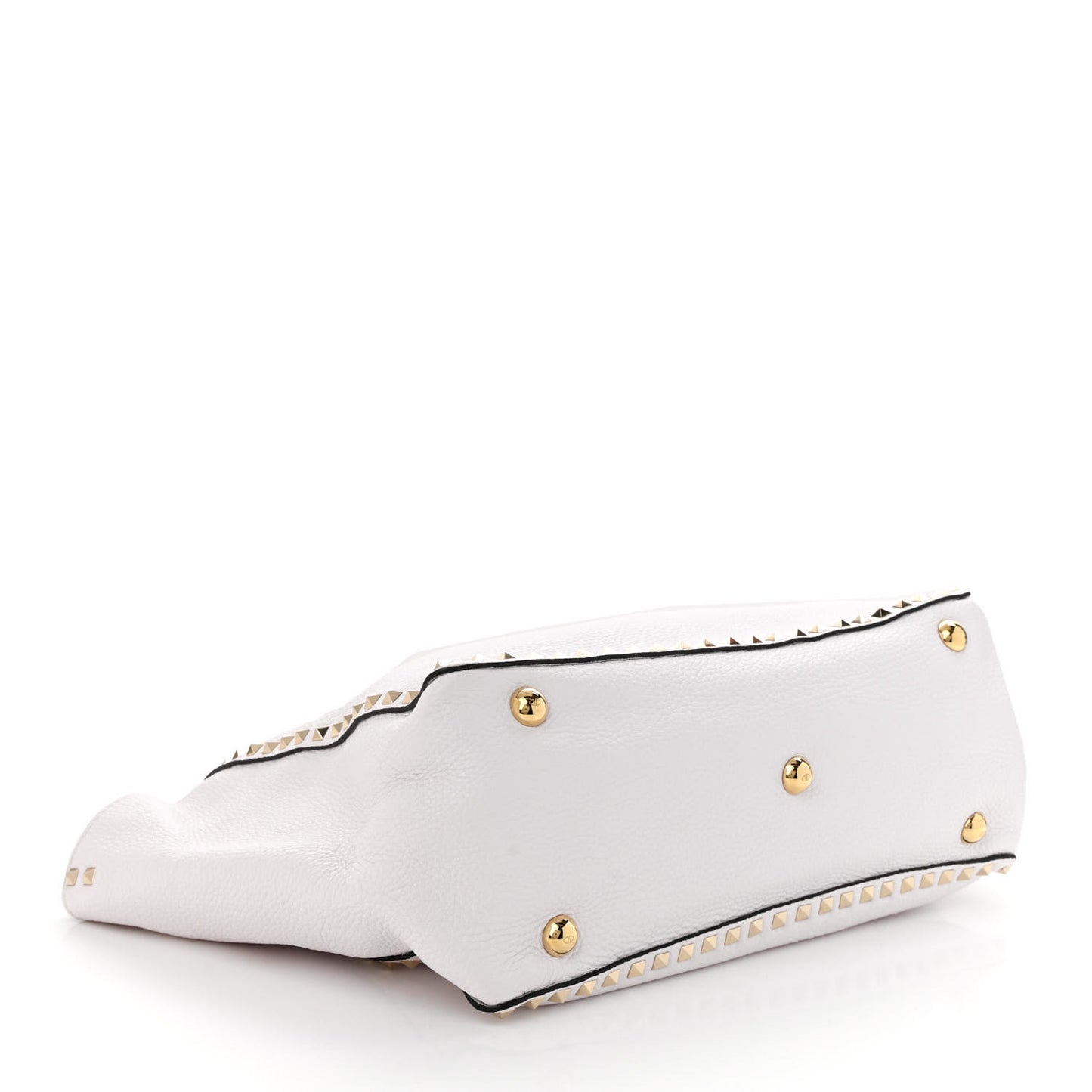 Pebbled Calfskin Medium Rockstud Tote White