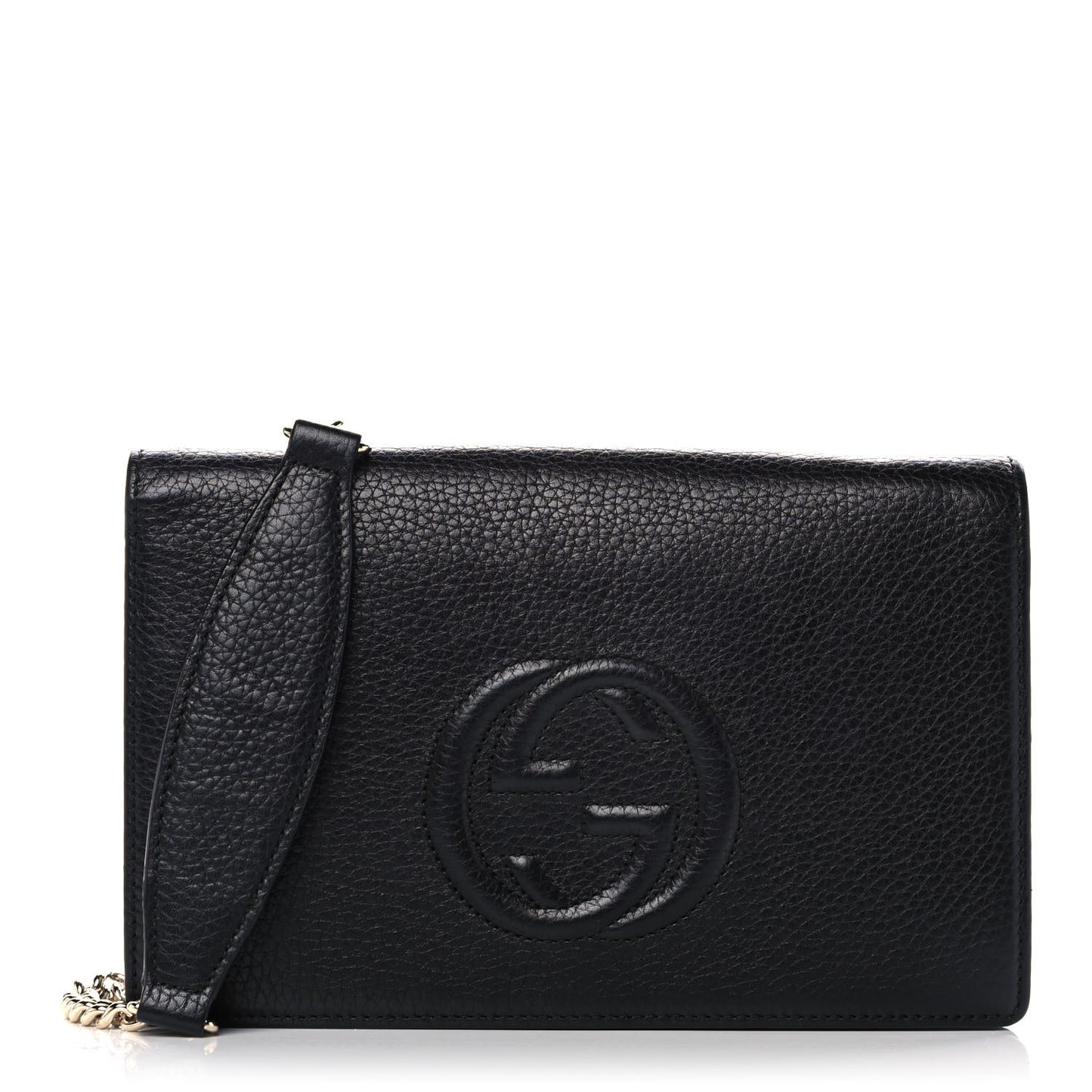 Pebbled Calfskin Soho Wallet on Chain Black