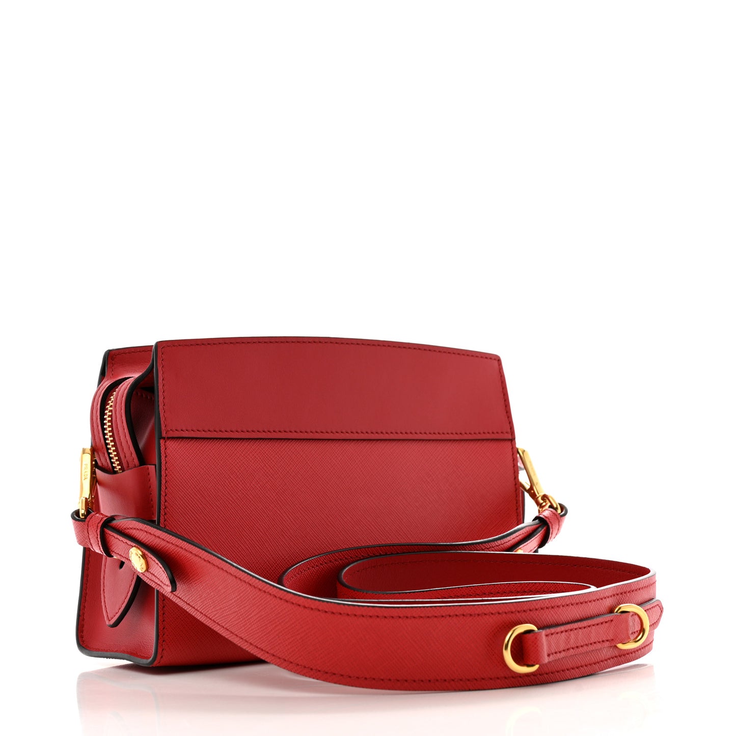 Saffiano City Calfskin Esplanade Crossbody Bag Rosso