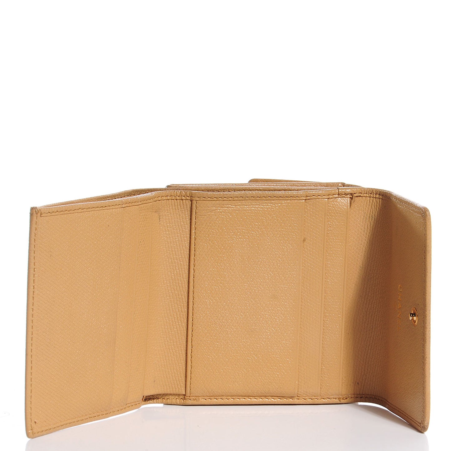Leather CC Button Compact Wallet Beige