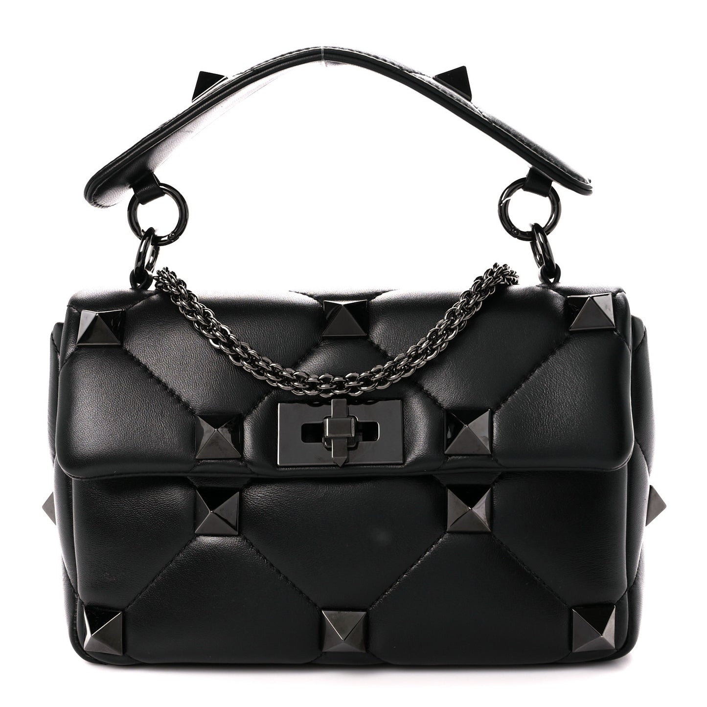 Nappa Monochrome Medium Roman Stud Shoulder Bag Black