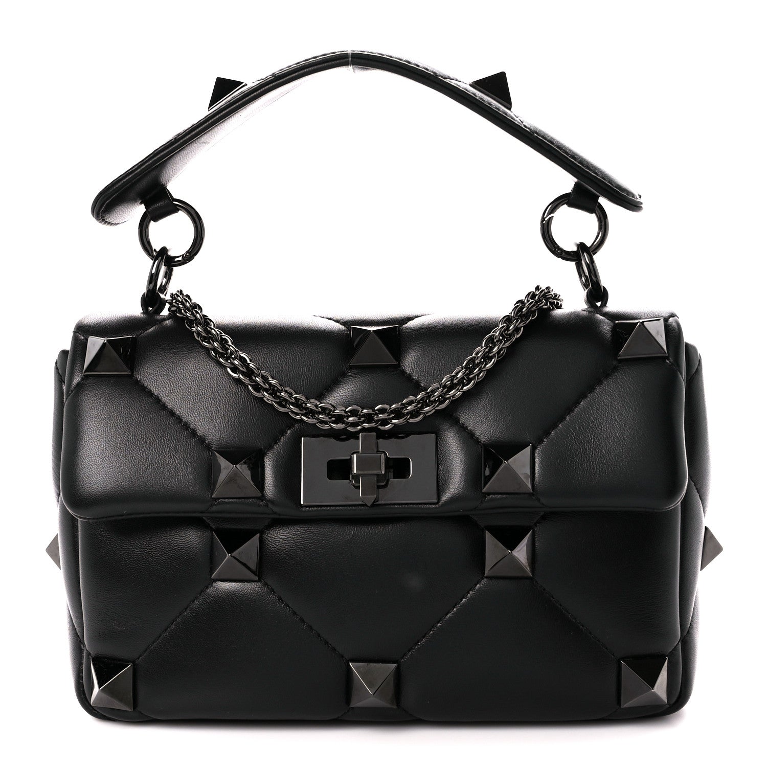 Valentino Garavani Nappa Monochrome Medium Roman Stud Shoulder Bag Black 1 of 10