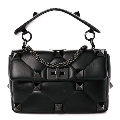 Valentino Garavani Nappa Monochrome Medium Roman Stud Shoulder Bag Black 1 of 10