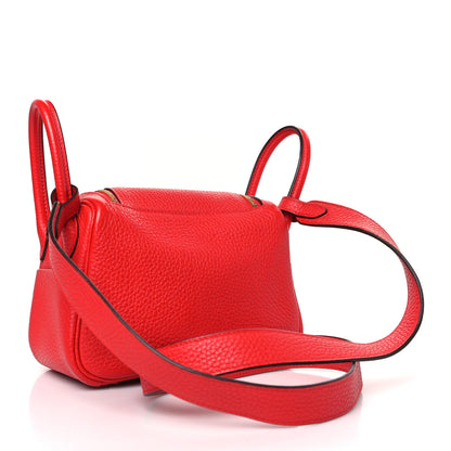 Hermes Taurillon Clemence Mini Lindy 20 Rouge de Coeur 3 of 9