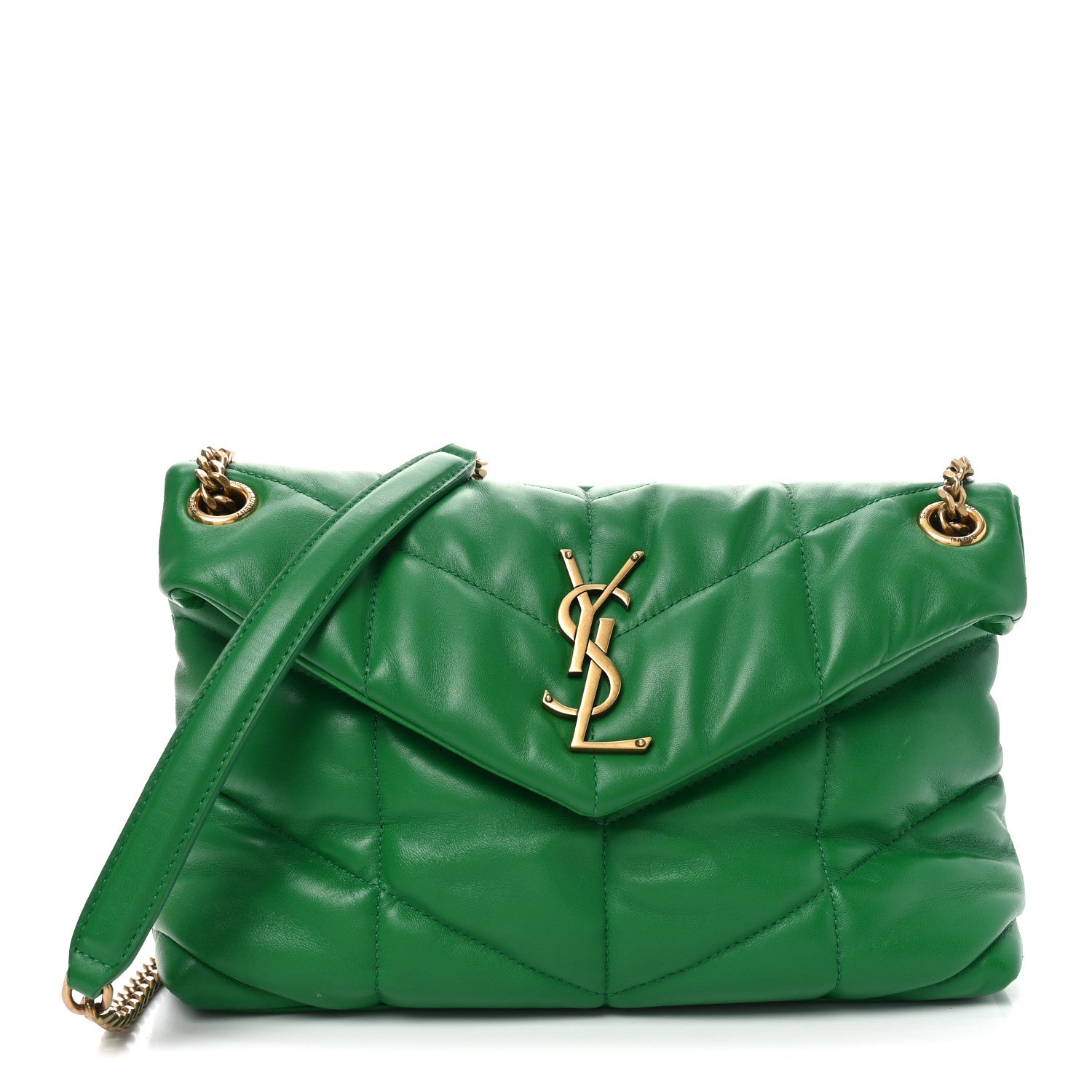 Saint Laurent Lambskin Quilted Small Loulou Puffer Monogram Chain Satchel New Vert 1 of 10