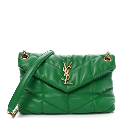 Saint Laurent Lambskin Quilted Small Loulou Puffer Monogram Chain Satchel New Vert 1 of 10