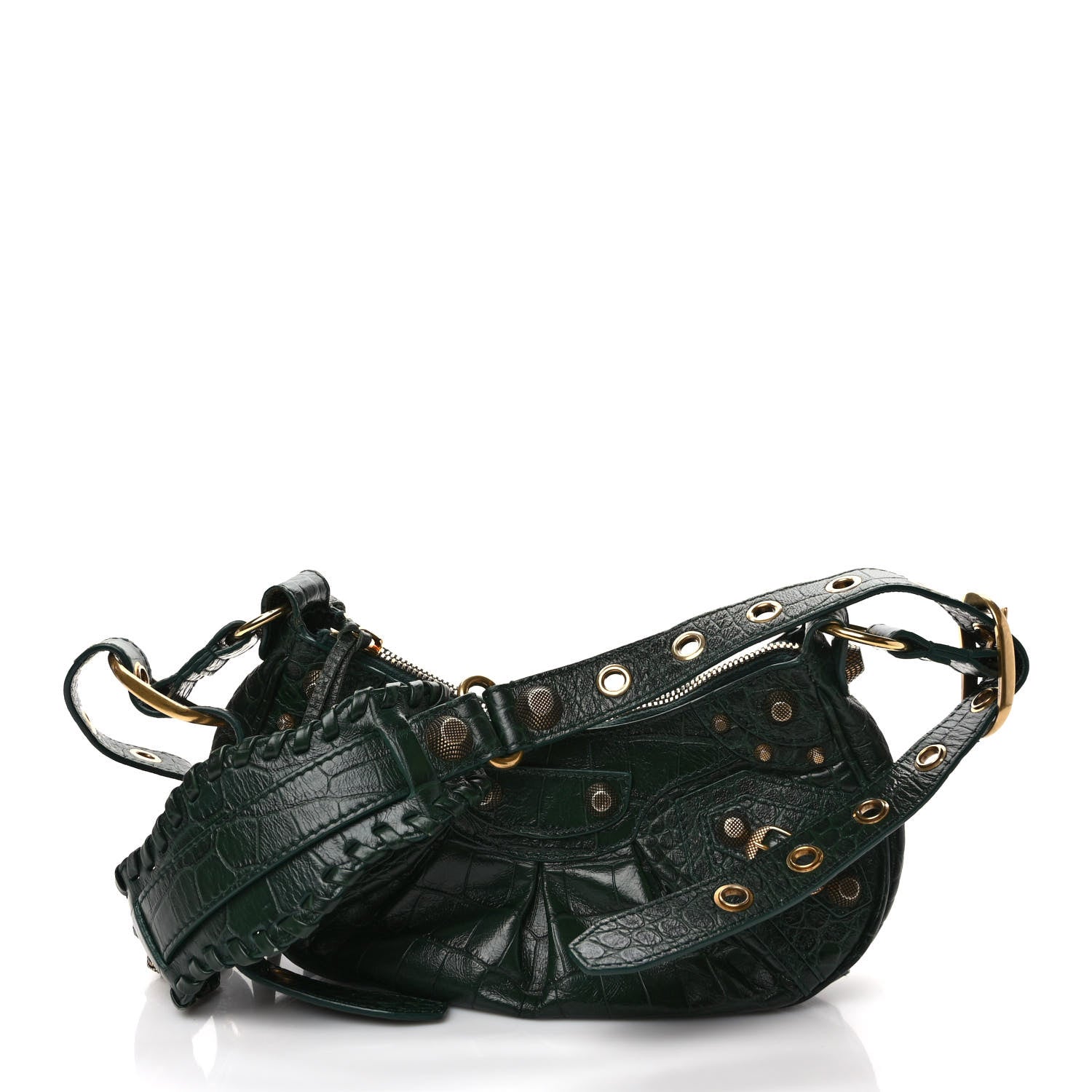 Balenciaga Extra Supple Calfskin Crocodile Embossed Le Cagole Shoulder Bag XS Forest Green 3 of 10