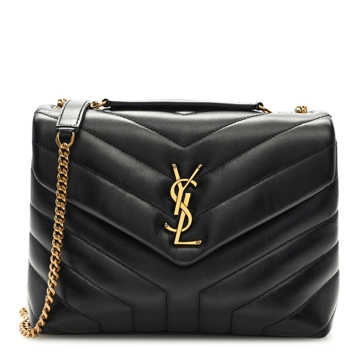Calfskin Y Quilted Monogram Small Loulou Chain Satchel Black